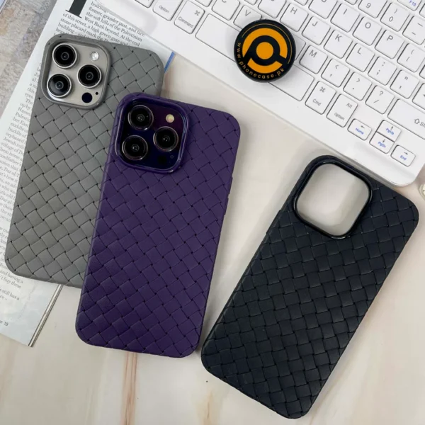 iPhone 16 Pro Max Woven Design Leather Feel Case